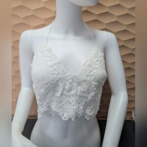 Handmade White Crochet Halter Summer Top Womens Size M